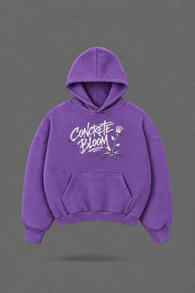 EVIus Oversize Concrete Bloom Front and Back Printed Hooded Purple Sweatshirt