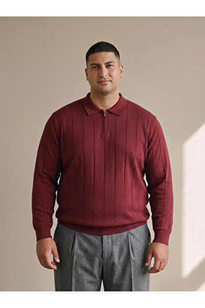 Maccali Erkek Triko Bol Bordo Büyük Beden Sweatshirt