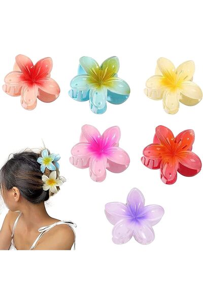 Generic 6 Pcs Hawaiian Plumeria Flower Hair Claw Clips, Matte No Slip Cute Cl...