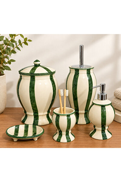 RED SERAMİK Naomi Collection Striped 5 Piece Bathroom Set Handmade