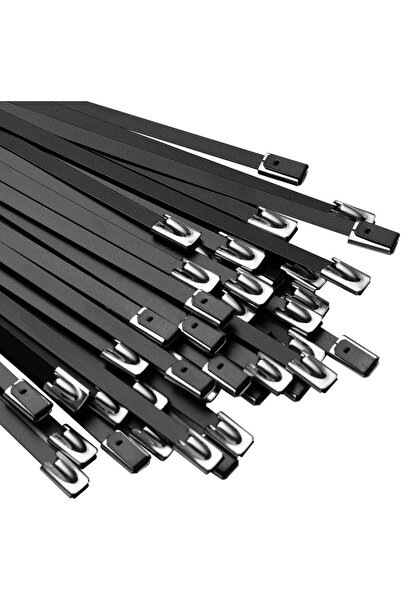 Generic Black Metal Zip Ties, 100 Pcs 11.8 inch 304 Stainless steel Epoxy Coa...