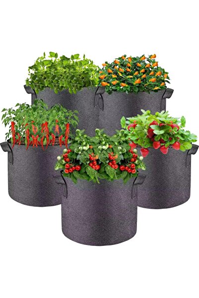 Generic 5 قطع أكياس زراعة نباتات سعة 5 جالون، أكياس زراعة متعددة الأغراض من ا...