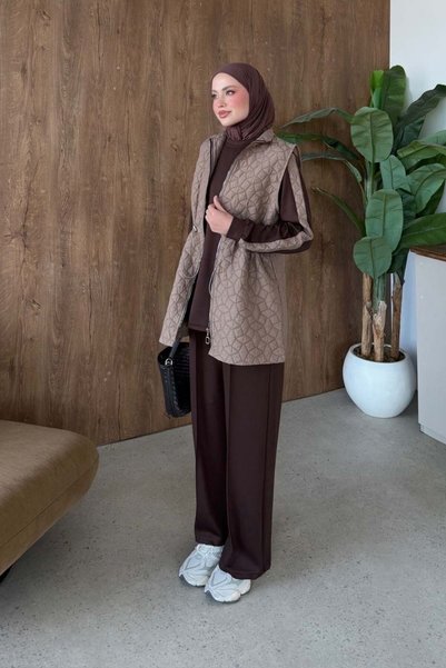 Şule Giyim Quilted 3-Piece Set Brown