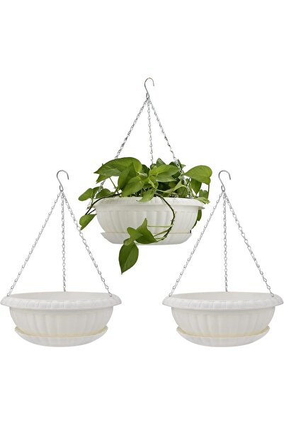 Generic 3 Pcs Hanging Planters, 10.6 Inch White Hanging Flower Pot for Outdoo...