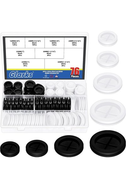 Generic Glarks 76pcs White and Black Double-Sided Rubber Grommets Sets, 5/8in...