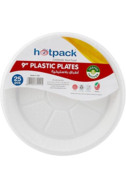 Hotpack Disposable White Plastic Plates Round 9 inch, 25 Pieces