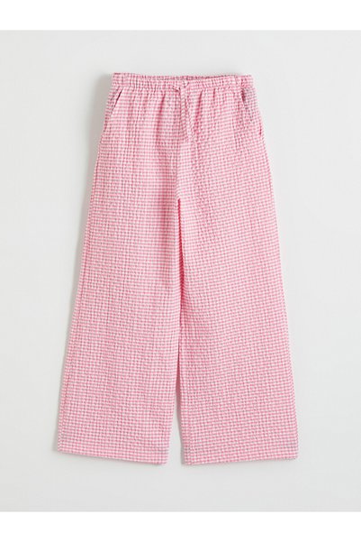 LC Waikiki Plaid Girls' Trousers with Elastic Waistband