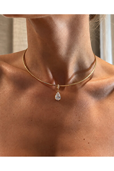 HoneyMoney Goldie Damla Taş Detaylı Gold Choker Kolye