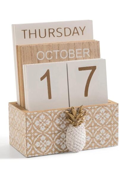 Generic Vintage Wood Block Perpetual Calendar, Block Calendar For Desk, Month...