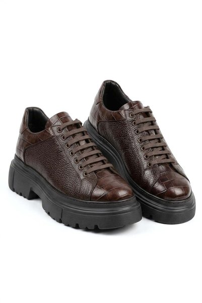 Ahmed Hamdi Bey Valeri Brown Genuine Floater & Crocodile Leather Shoes