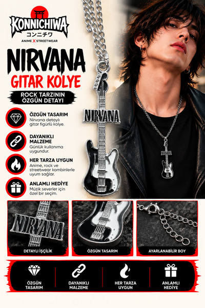 FG KONNİCHİWA Nirvana Necklace – Smiley Logo Pena Guitar Grunge Rock Music Ne...