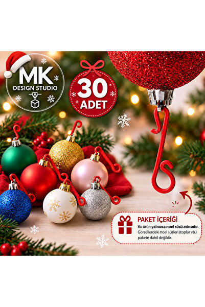 MK DESIGN STUDIO 30 Adet Yılbaşı Süsü Askısı – Yılbaşı Ağacı Süs Asma Aparatı...