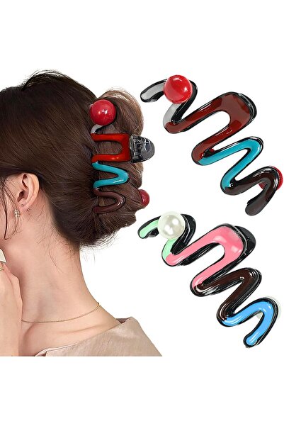 Generic 2Pcs Wave Hair Claw Clips for Women & Girls | Non-Slip Acrylic Hair A...