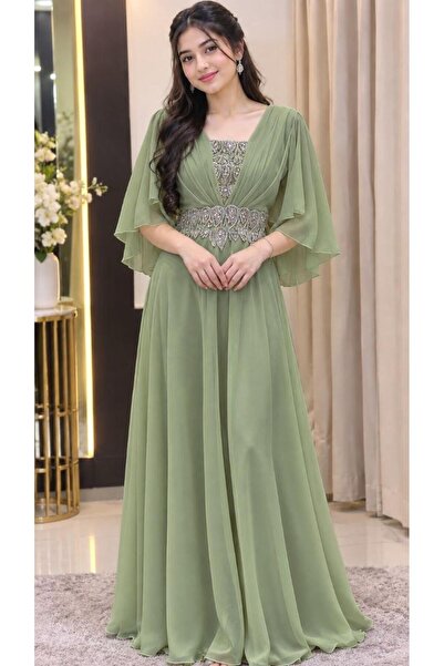 Jood Chiffon Dress with Luxurious Embroidery on the Waist and Chest