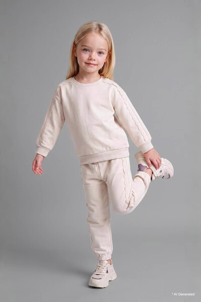 DeFacto Cotton Regular Fit 2-Piece Ecru Baby Girl Top and Bottom Set I2904A5/...