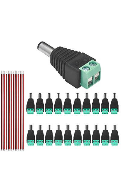 Generic 20 قطعة من موصلات الطاقة الذكرية 5521DC و10 قطع من الأسلاك الحمراء وا...