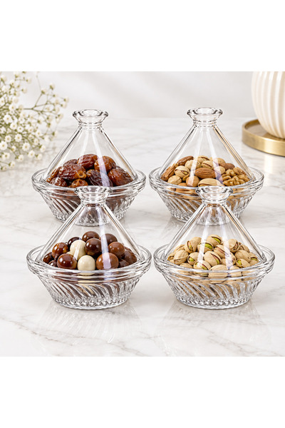 ABAREEK 4-Piece Transparent Glass Dessert Container with Conical or Pyramid L...