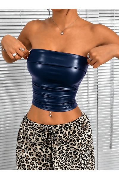 MAROVOAY Strapless Bustier with Light Gathering at the Sides in Faux Leather