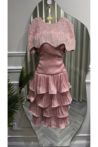 Jood Luxurious Embroidered Crinkle Dress with Ruffles