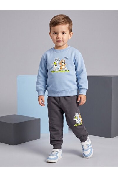 Zekids Boys' Printed Blue Sweatshirt and Jogger Tracksuit Set