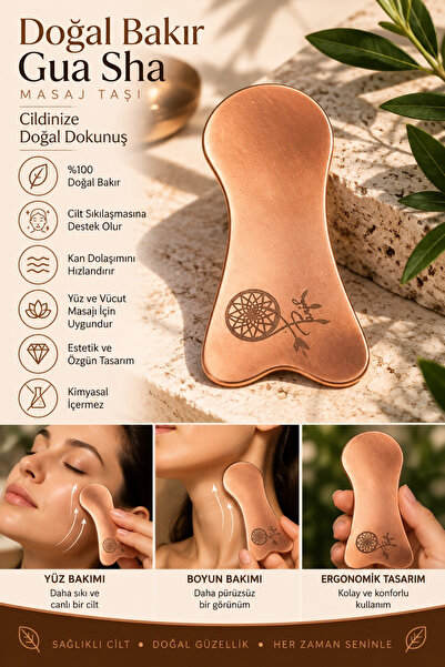 parisa Doğal Bakır Gua Sha Masaj Taşı – Yüz, Boyun ve Vücut Masaj Aparatı – E...