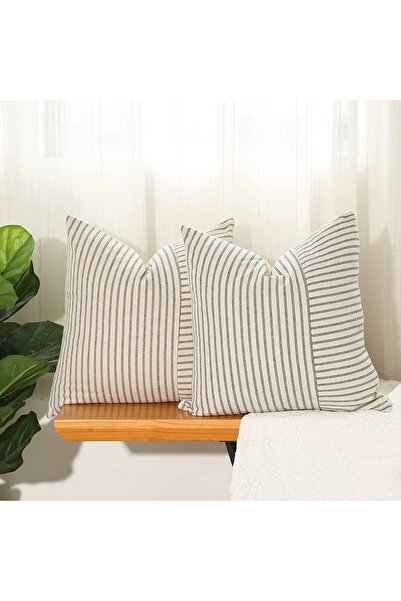 Generic Grey and Beige Patchwork Farmhouse Throw Pillow Covers 18 x 18 Inch, ...