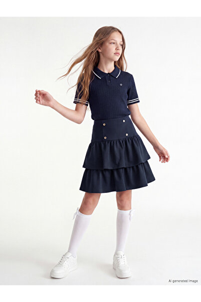LC Waikiki Girl's button-detail tiered skirt