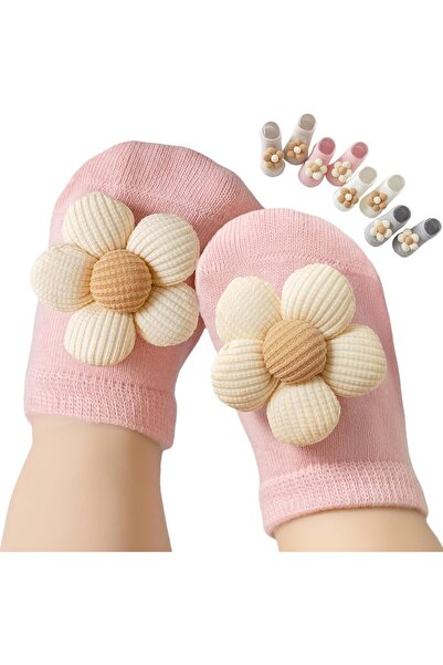Generic 4Packs Baby Girl Socks with Non-Slip, Cute Flower Grippy Design Toddl...