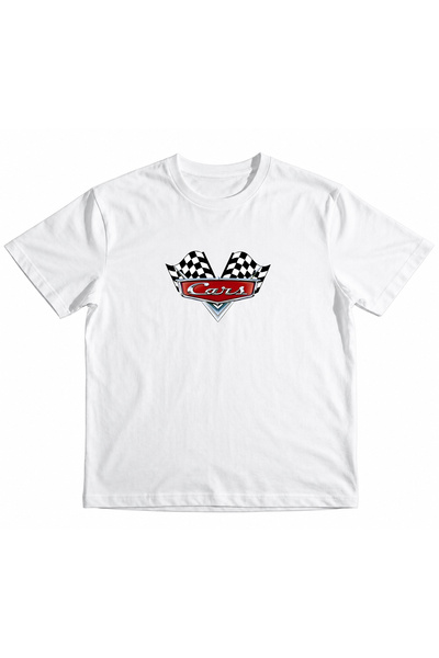 Compostela Girls' and Boys' Cars Flag Logo Front Printed 100% Cotton Organic T-Shirt