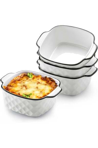 Arabest Set of 4 Square Ceramic Baking Dishes,400ml Small Bakeware with Handl...
