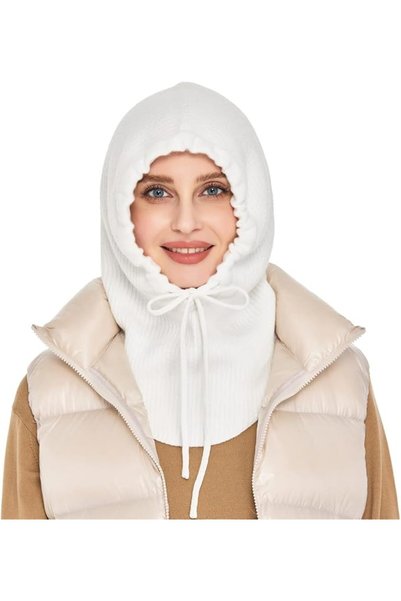 YARDHOBI قبعات شتوية للنساء، قبعة وشاح بقلنسوة من مزيج الصوف للنساء، قبعة بال...