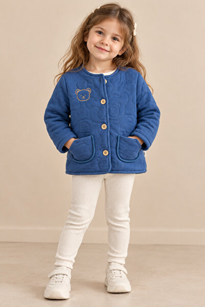 altıntop bebe Girl's Navy Blue Double Layer Lined Fiber-Filled Quilted Spring...