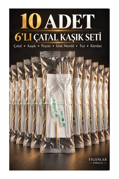 figanlar ambalaj FGN 6’lı lüks Plastik Çatal Kaşık Seti Peçete Islak Mendil T...