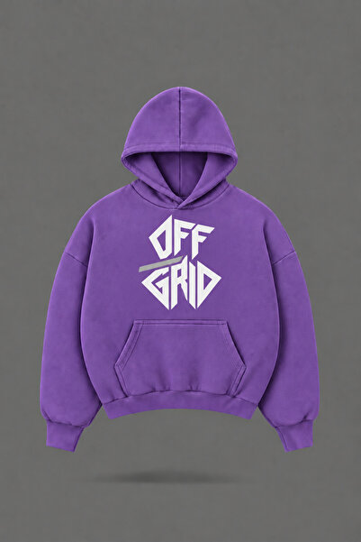 EVIus Oversize Off Grid Printed Hooded Purple Sweatshirt