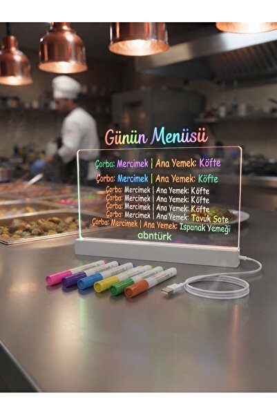 abnturk 20x20cm USB Girişli Neon Led Işıklı Şeffaf Akrilik Menü Planlayıcı 7 ...