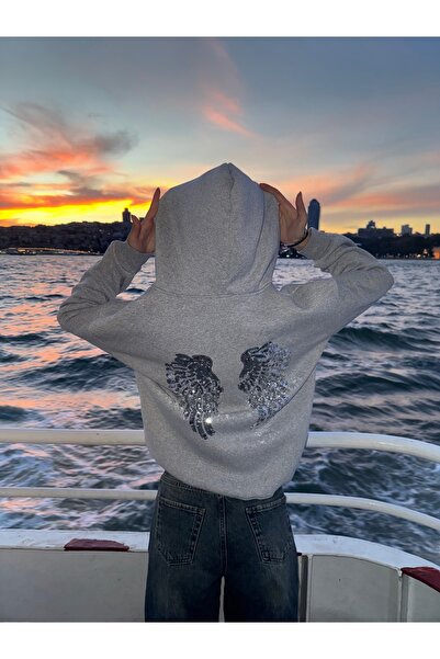 DEEFWEAR Sequin Embroidered Angel Winged Trendy Streetwear Cardigan with Zipp...