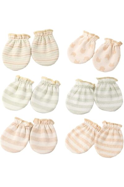 Generic Baby Girls Boys Cotton Mittens, 6 Pairs Anti-Scratch Stripes Breathab...