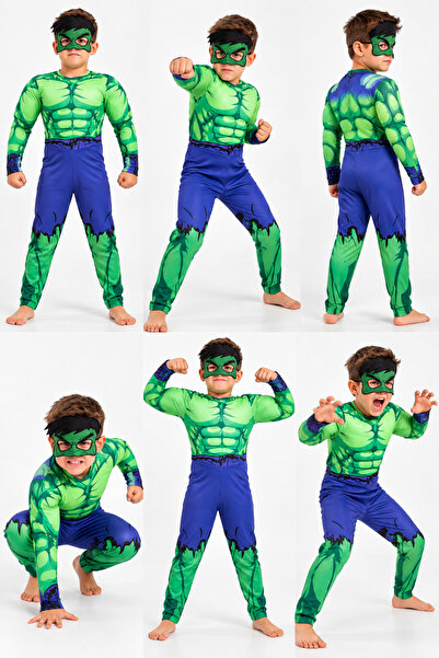 URBANTRENDSTORE Çocuk Hulk Kaslı Kostümü Maske Hediyeli Kostüm Seti
