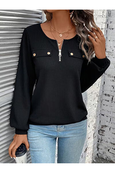 Kokosh moda Γυναικεία μακρυμάνικη μπλούζα με φερμουάρ στο λαιμό και λεπτομέρε...