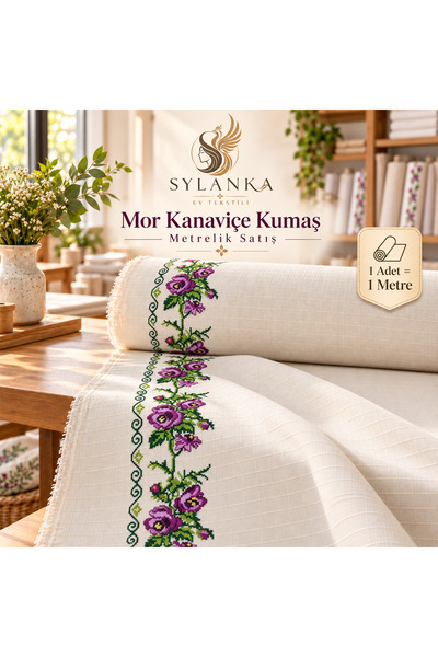 Kanaviçe Nakışlı Kumaş 35.000 Vuruş %100 Pamuk Monika Buldan Bezi 210 cm Boy ( 3 Renk Seçeneği)