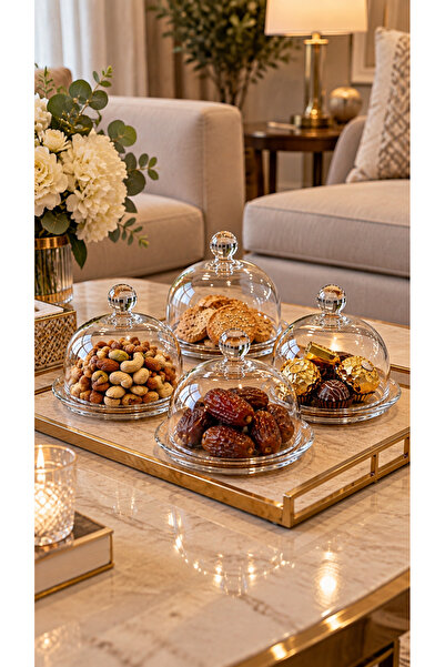 ABAREEK Transparent Acrylic 4-Piece Set with Conical or Pyramid Lid in a Dome...