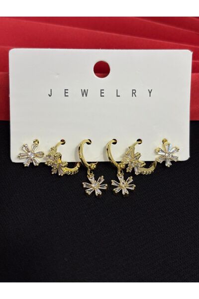 Melisa Takı & Aksesuar 316L Steel Jewelry Gold Color Set of 6 Zircon Stone Ea...