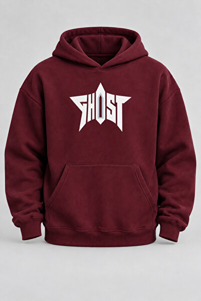 EVIus Hanorac oversize cu glugă, cu imprimeu Ghost, roșu claret