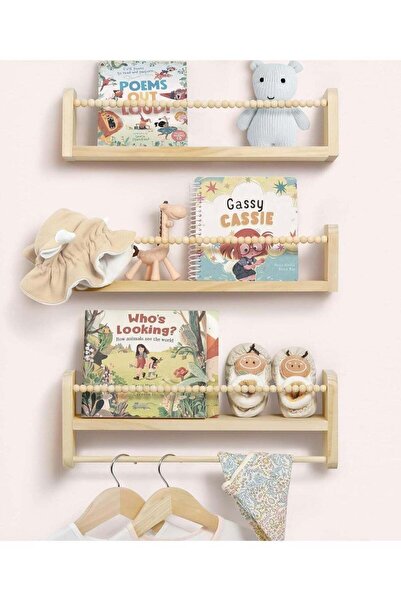 Arabest Nursery Wall Book Shelves Set of 3,Natural Pine Wood Floating Shelves...