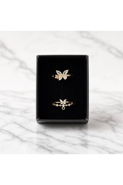 Twinora - Butterfly Çelik İkili Yüzük Seti