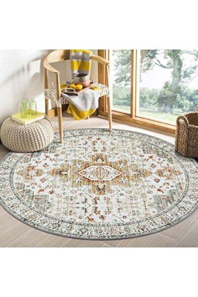 Arabest Ultra-Thin Washable Round Oriental Area Rug,Vintage Non-Slip Low Pile...