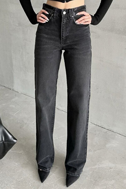 Balenbi Women's High Waist Washed Wide Leg Jeans 1242 Anthracite