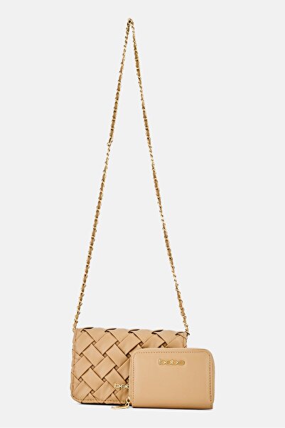 Bebe Women Brand Logo Cross Body Bag With Wallet, Beige