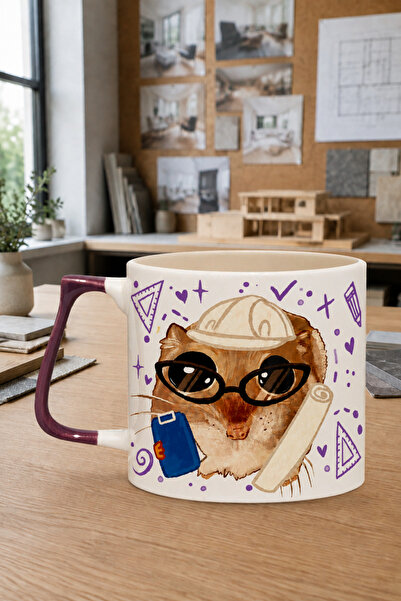 Mor Mürekkep Sad Üzgün Hamster İç Mimar Baskılı Mor Kulplu Prime Kupa - Mimar...