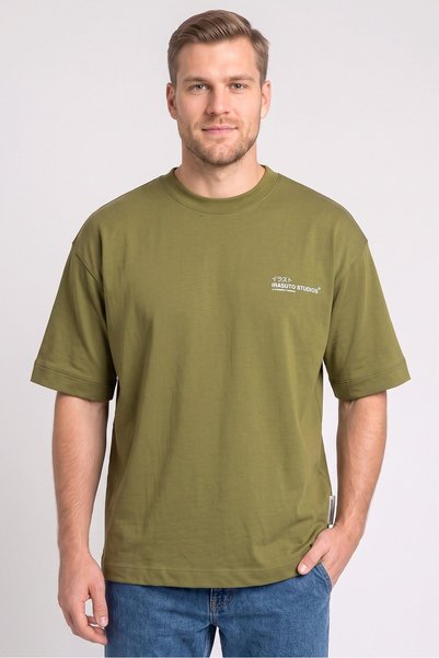 Irasuto Studios Men Crew Neck Short Sleeve Brand Logo T-Shirt, Green